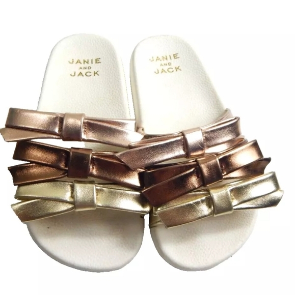 Janie and Jack Gold Bow Slide Sandals - Picture 1 of 5